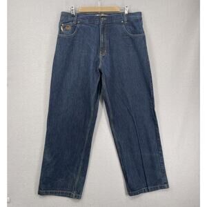 Mecca USA Jeans Mens 38x30 Blue Denim Relaxed Fit Hip Hop Streetwear Embroidered